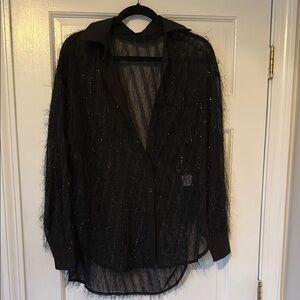 Black Sheer Button-Up Shirt
